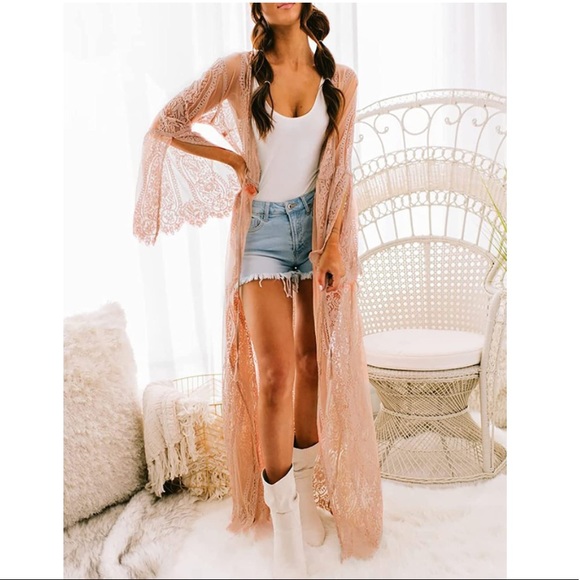 Sexy Lace Open Front Kimono Cardigan - Picture 5 of 7